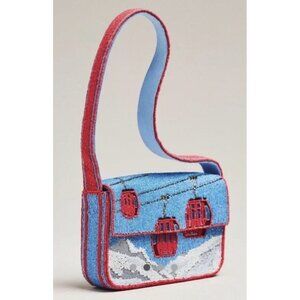 Anthropologie Fiona Beaded Bag Winter Icon Gondola Ski Lift Handbag Blue NEW